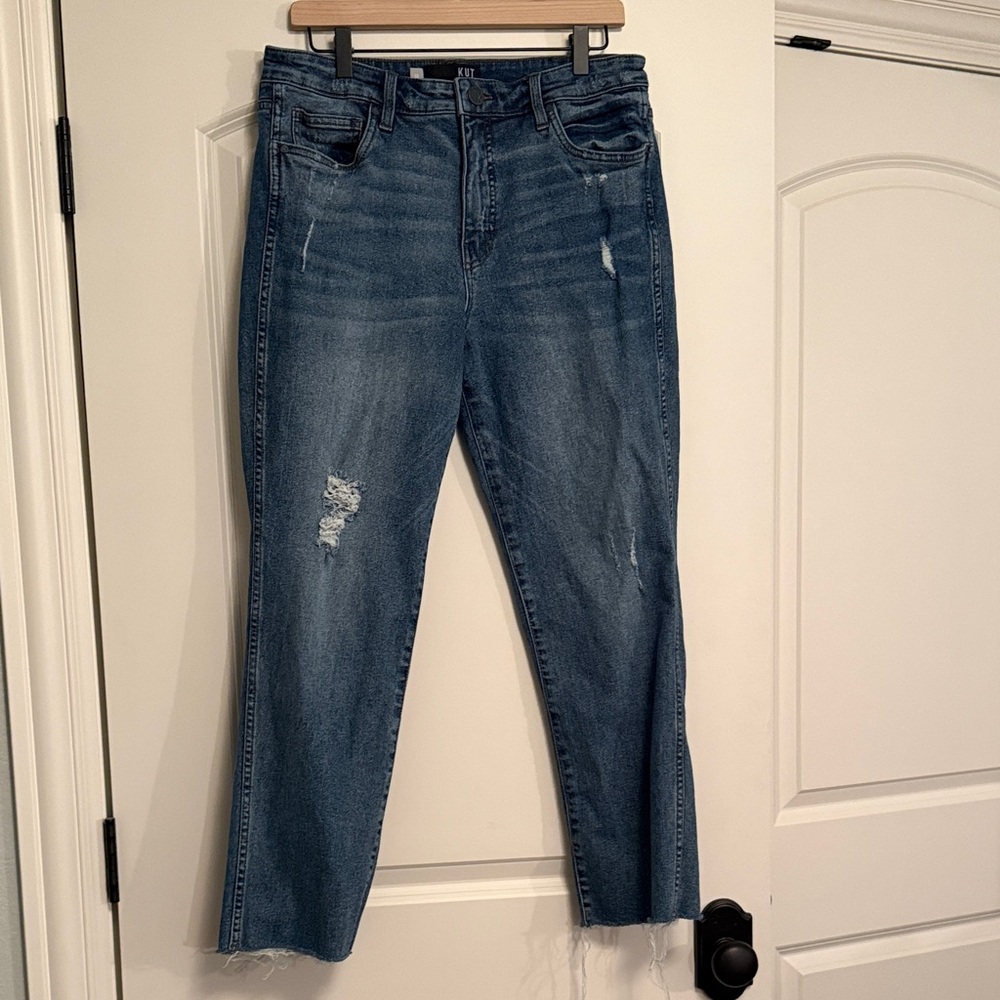 Kut from the Kloth Distressed Blue Straight Leg Jeans/High Rise